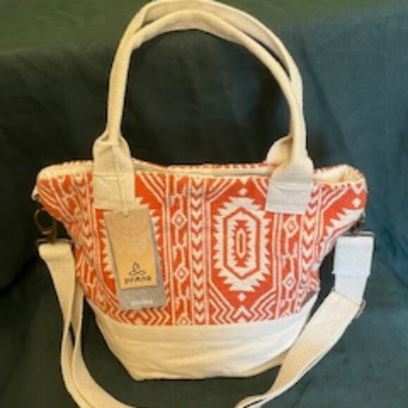 Prana Soleil Satchel Orange Cream Cotton Canvas Crossbody Tote Bag - Picture 10 of 12